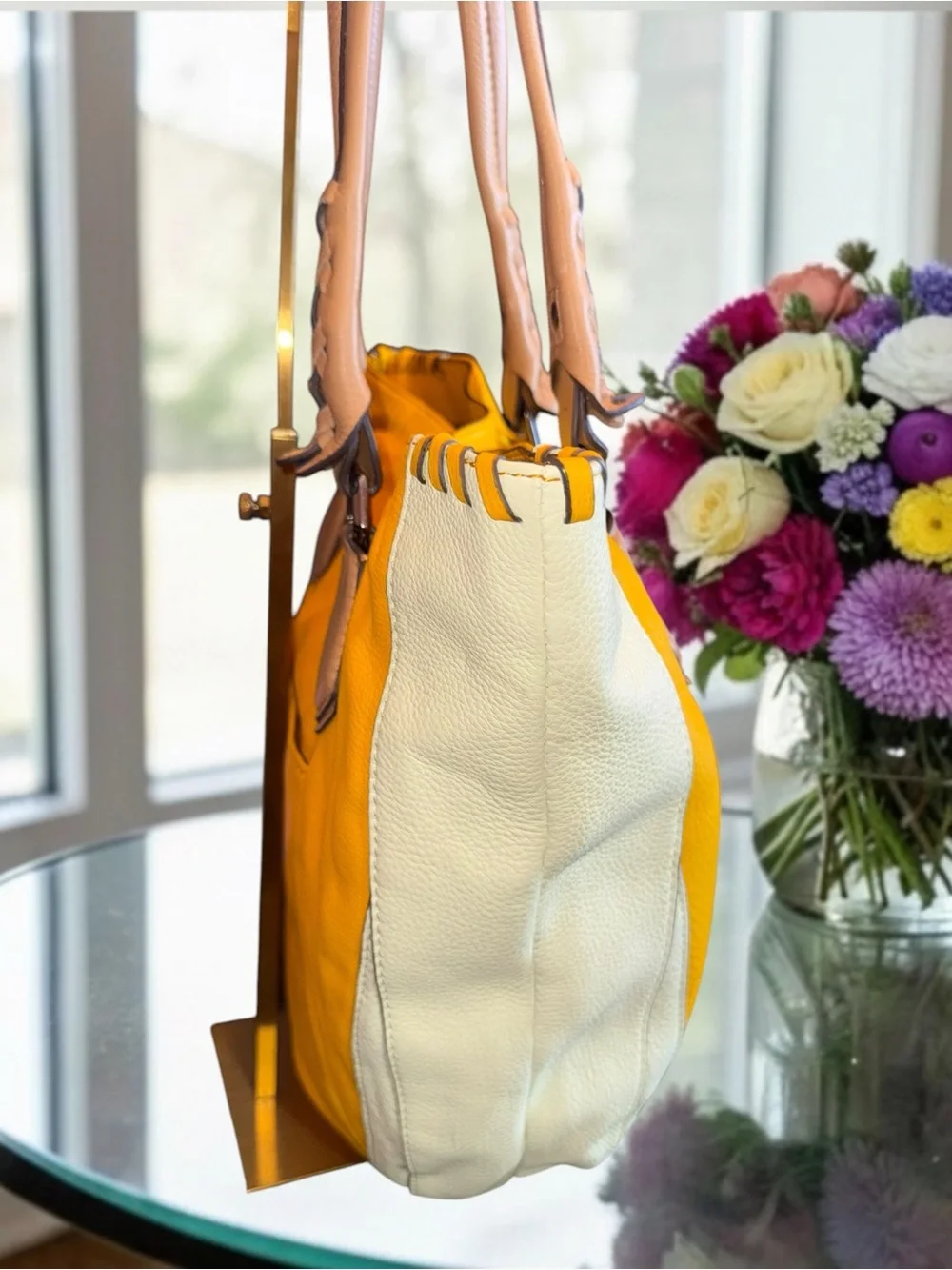 Oryany Lyssie Soft Yellow Pebbled Leather Tote in EUC